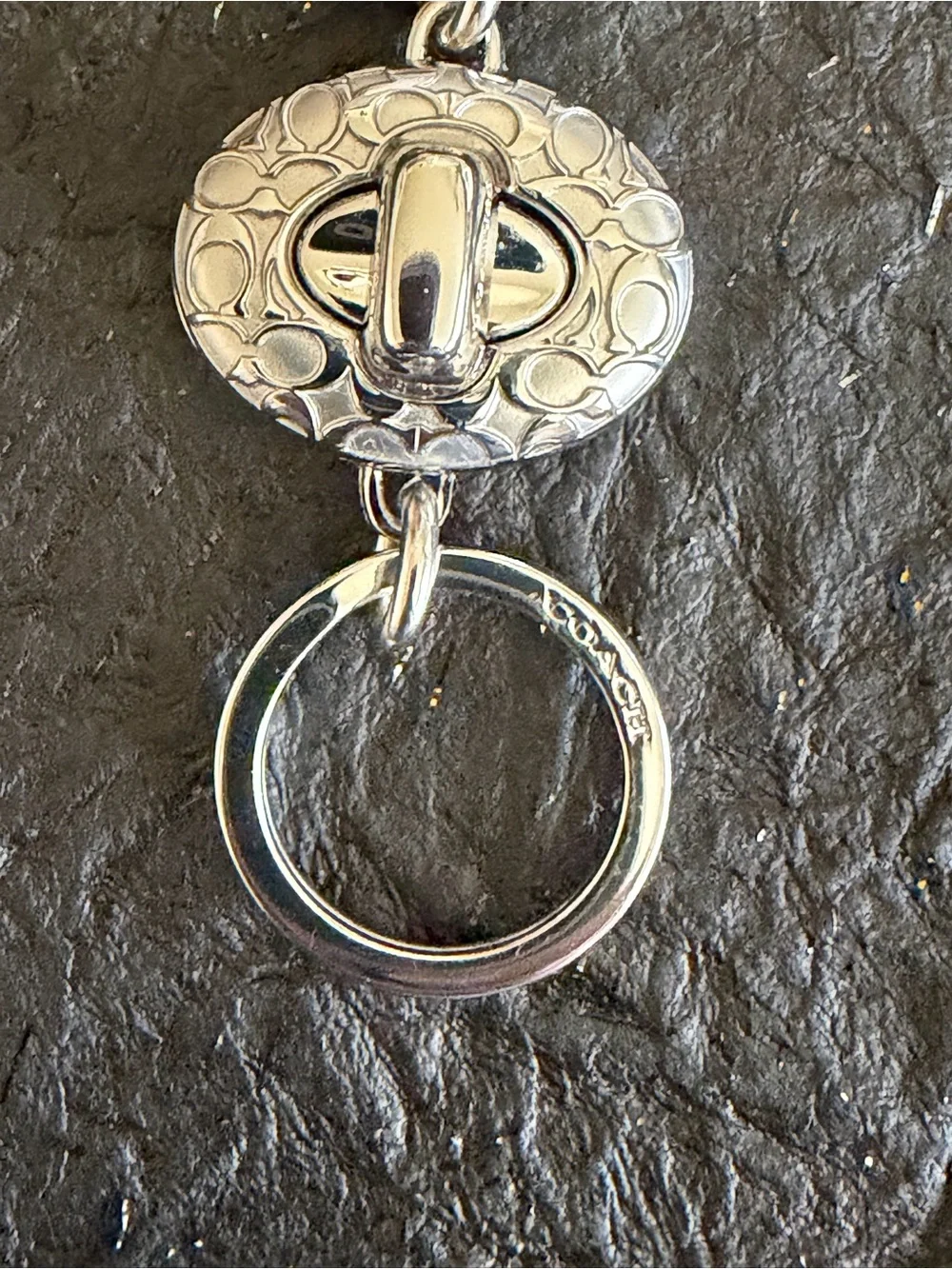 Coach Signature C Turnlock Valet Key Fob Keychain Silver Tone